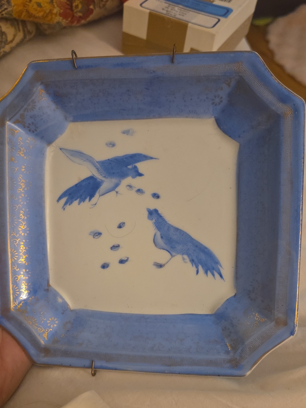 Rare Original London Antique square Plate W Hanger Marked (Numbered) Upside Down